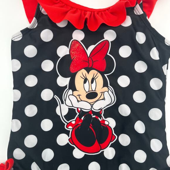 DISNEY Minnie Mouse 4T Girl's One Piece Swimsuit + Hair Ribbon - Picture 2 of 6